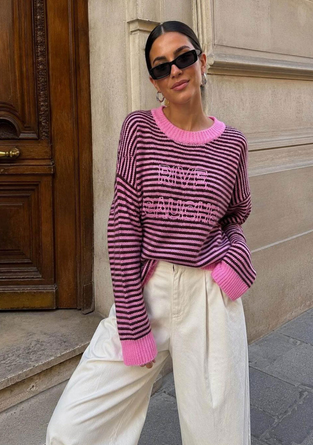 ♡ Oversize-Marinestreifen-Pullover mit Stick