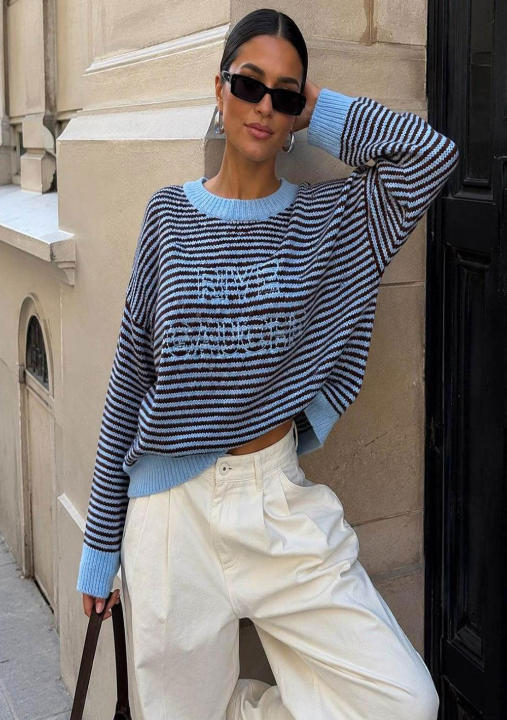 ♡ Oversize-Marinestreifen-Pullover mit Stick