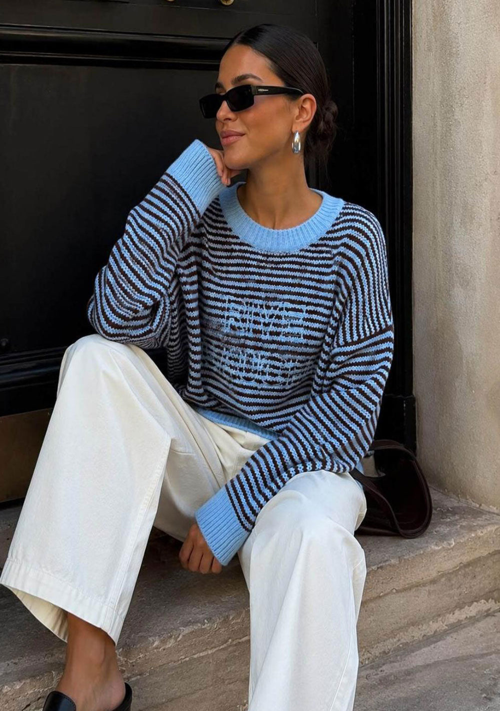 ♡ Oversize-Marinestreifen-Pullover mit Stick