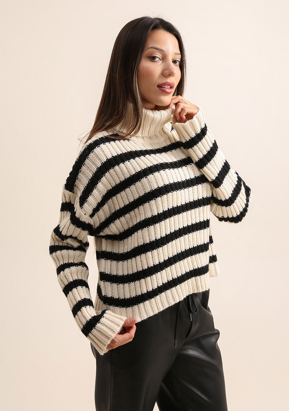 ♡  Gestreifter Rollkragen Pullover