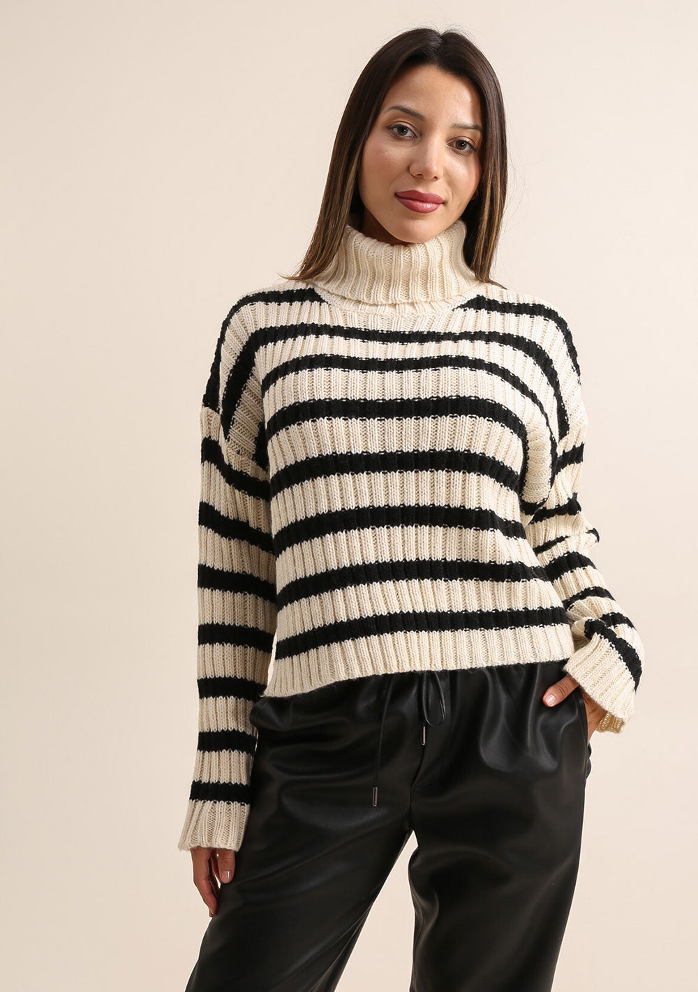 ♡  Gestreifter Rollkragen Pullover