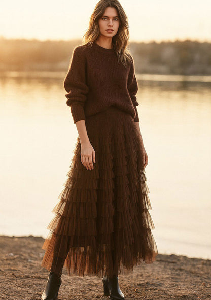 ♡  Langer Tüllrock mit Rüschen