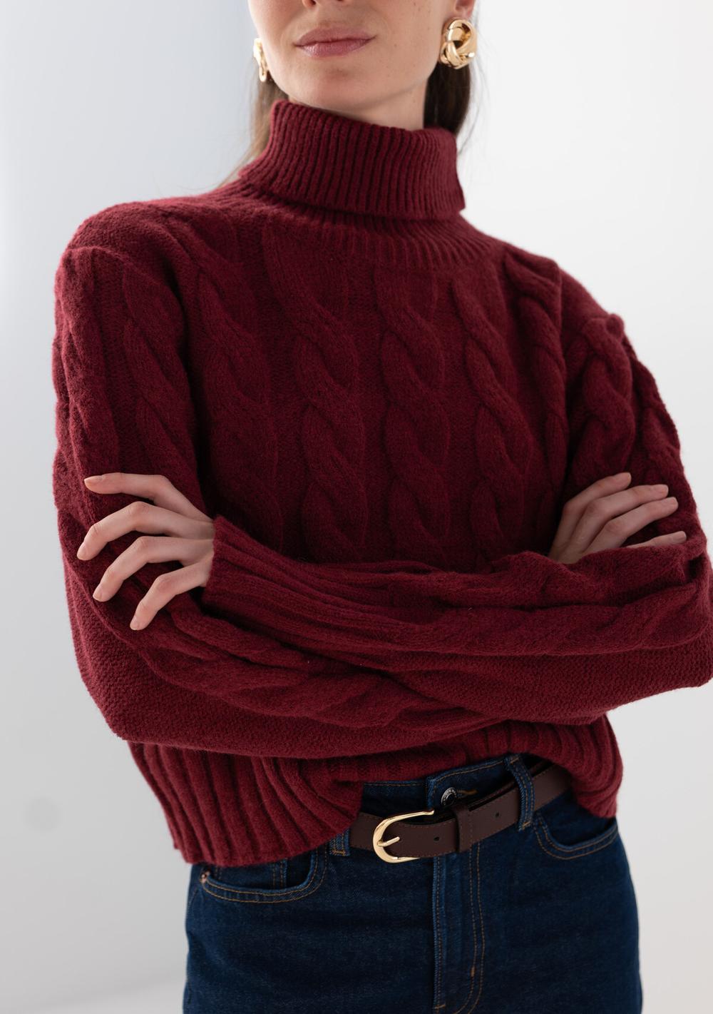 ♡ Kurzer Rollkragen-Pullover mit Zopfmuster