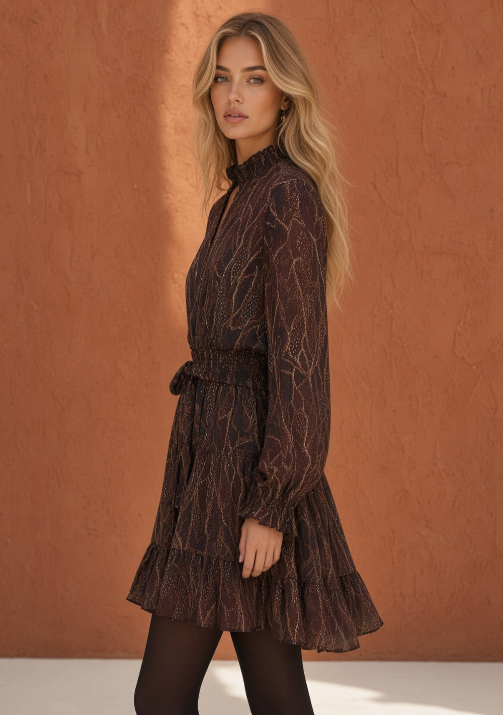 ♡ Minikleid mit Stehkragen und Goldprint