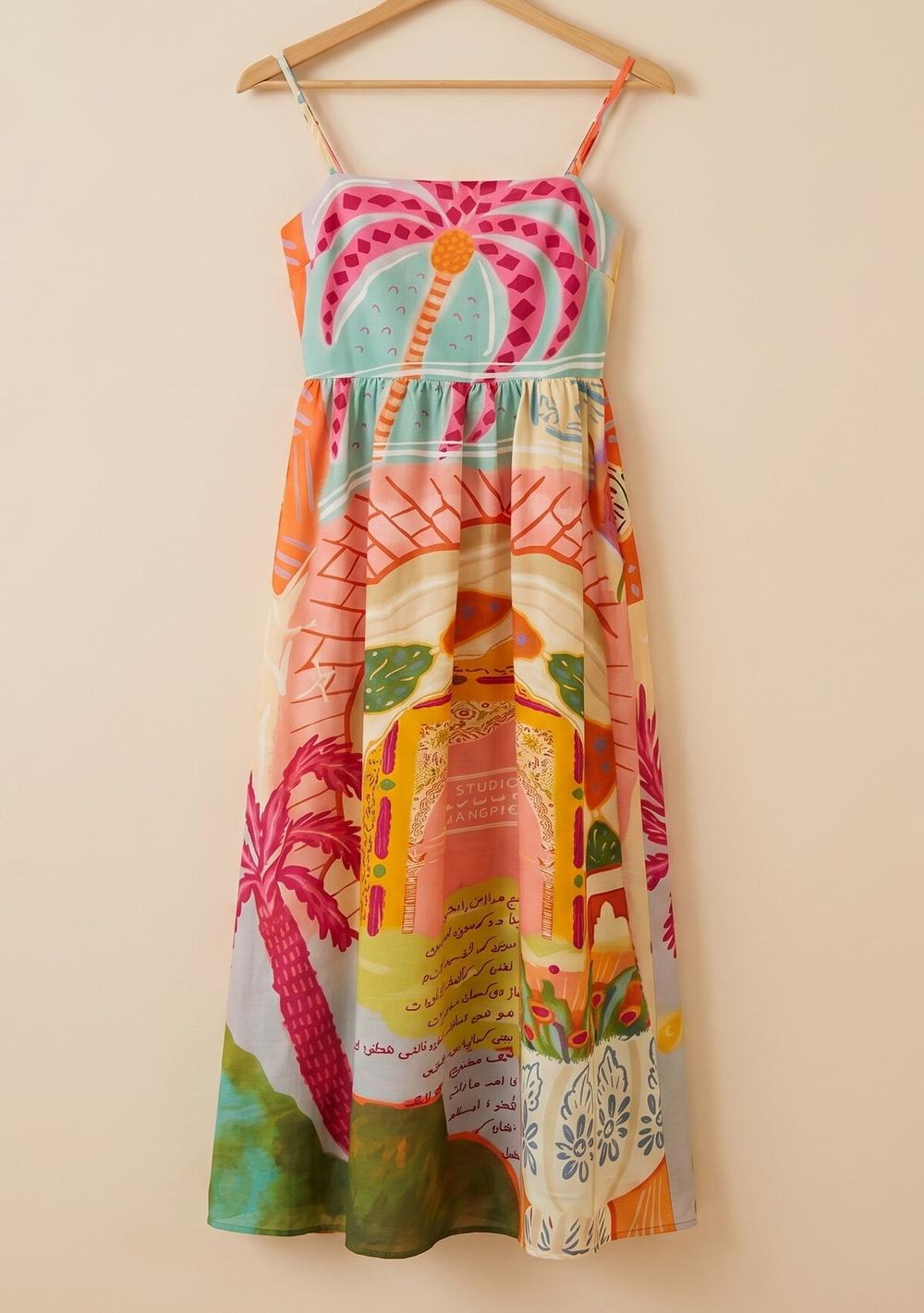 ♡ Buntes Midikleid mit Palmenprint