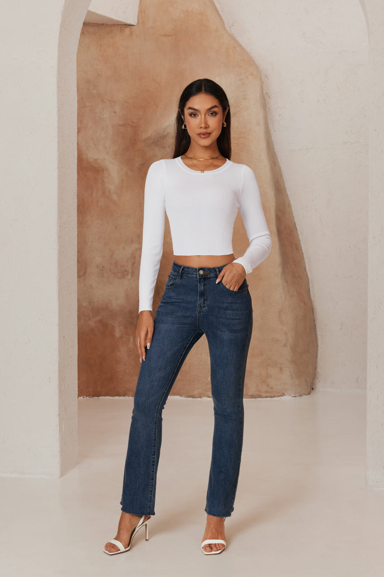 Langärmliges gestreiftes Strick-T-Shirt