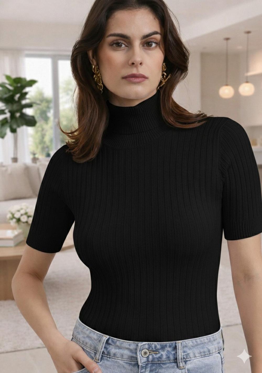 ♡ Kurzärmliges Strick-Rollkragen-Top