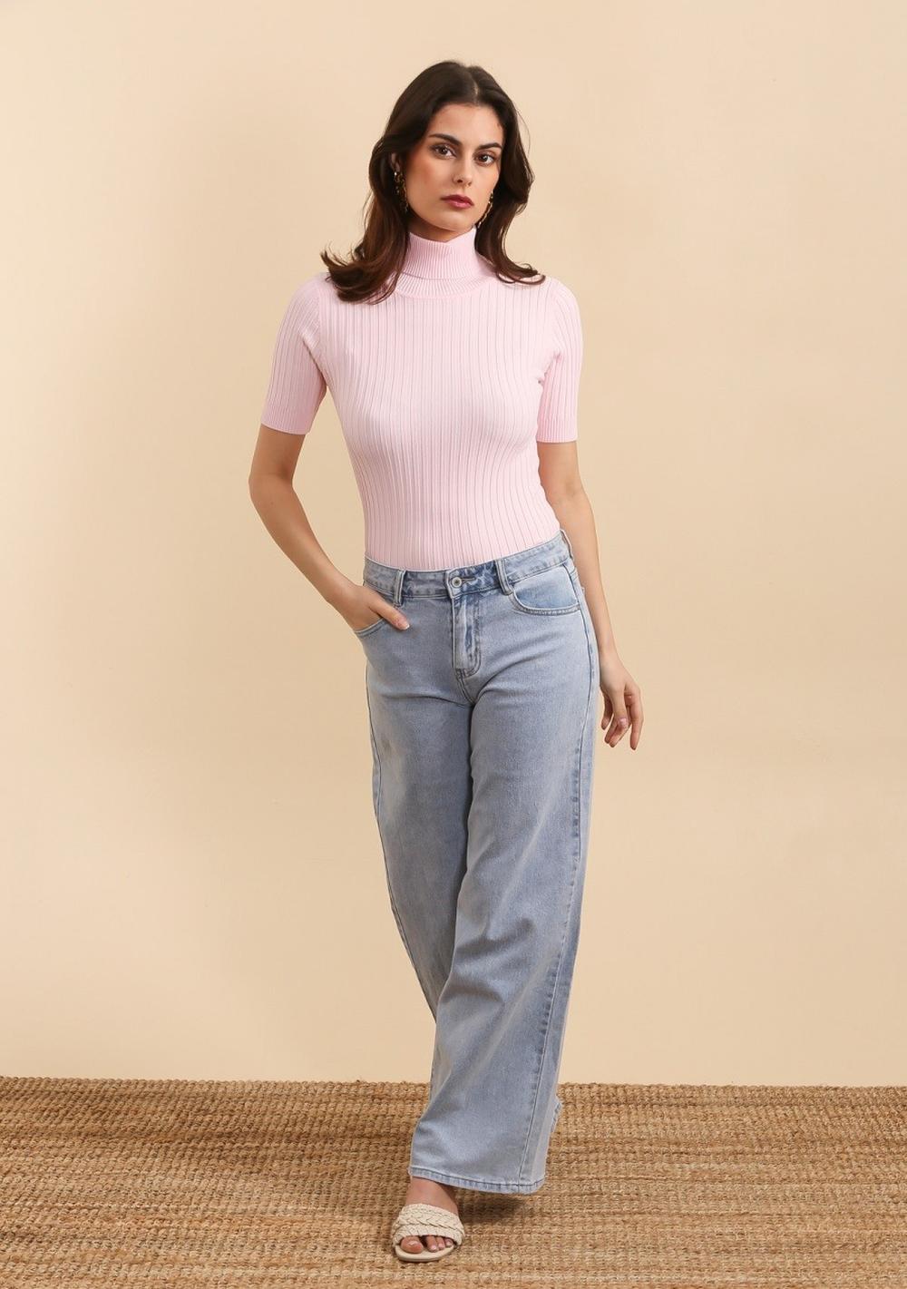 ♡ Kurzärmliges Strick-Rollkragen-Top