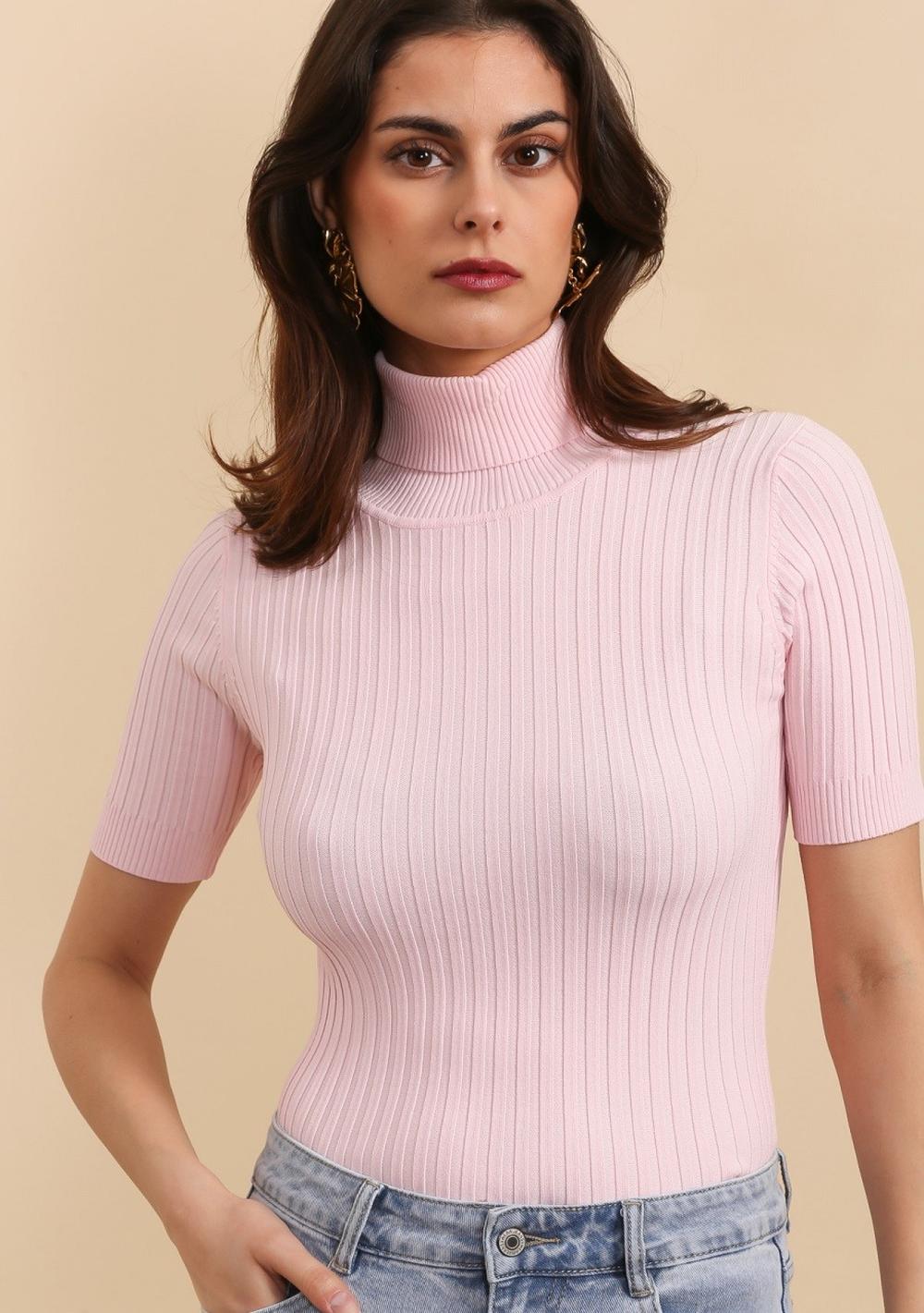♡ Kurzärmliges Strick-Rollkragen-Top