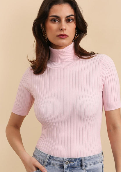 ♡ Kurzärmliges Strick-Rollkragen-Top