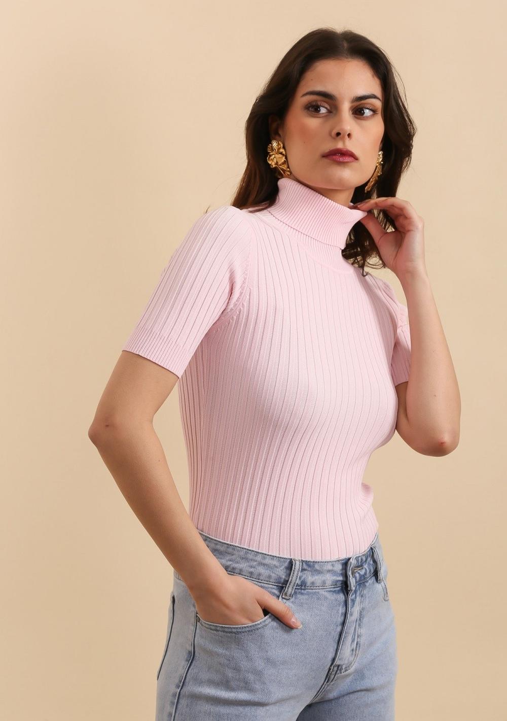 ♡ Kurzärmliges Strick-Rollkragen-Top