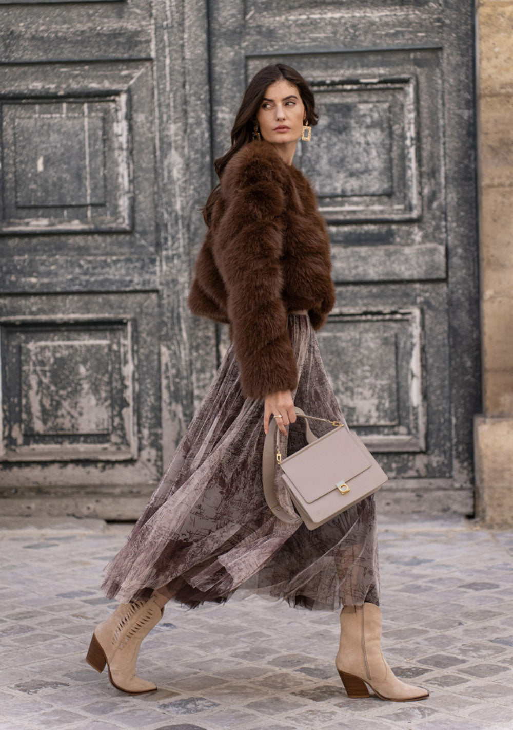 ♡ Langer Tüllrock mit Toile-de-Jouy-Print