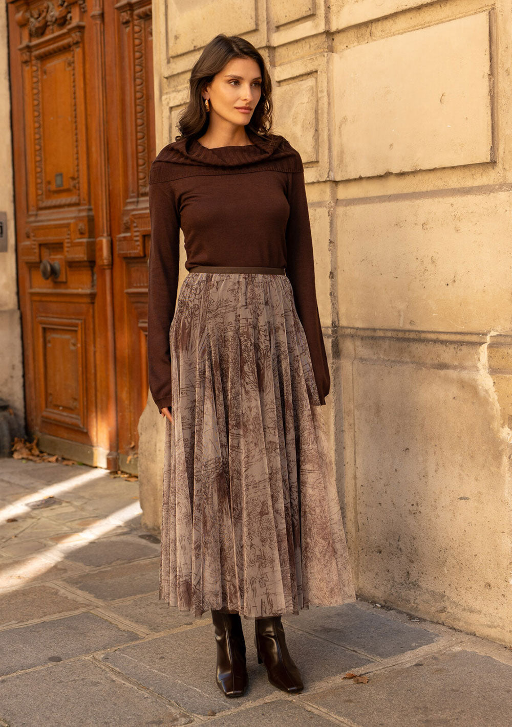 ♡ Langer Tüllrock mit Toile-de-Jouy-Print