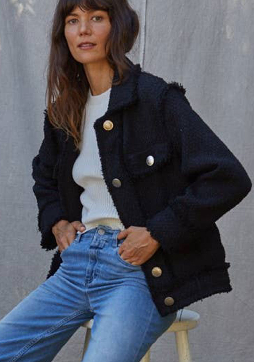 ♡ Oversized Tweedjacke mit Fransen